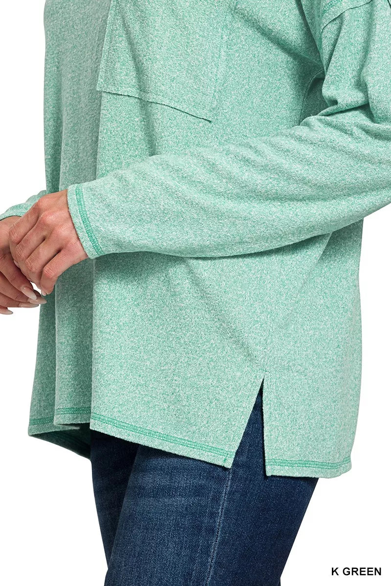 Zenana Soft Melange Hacci Round-Neck Long Sleeve T-Shirt 