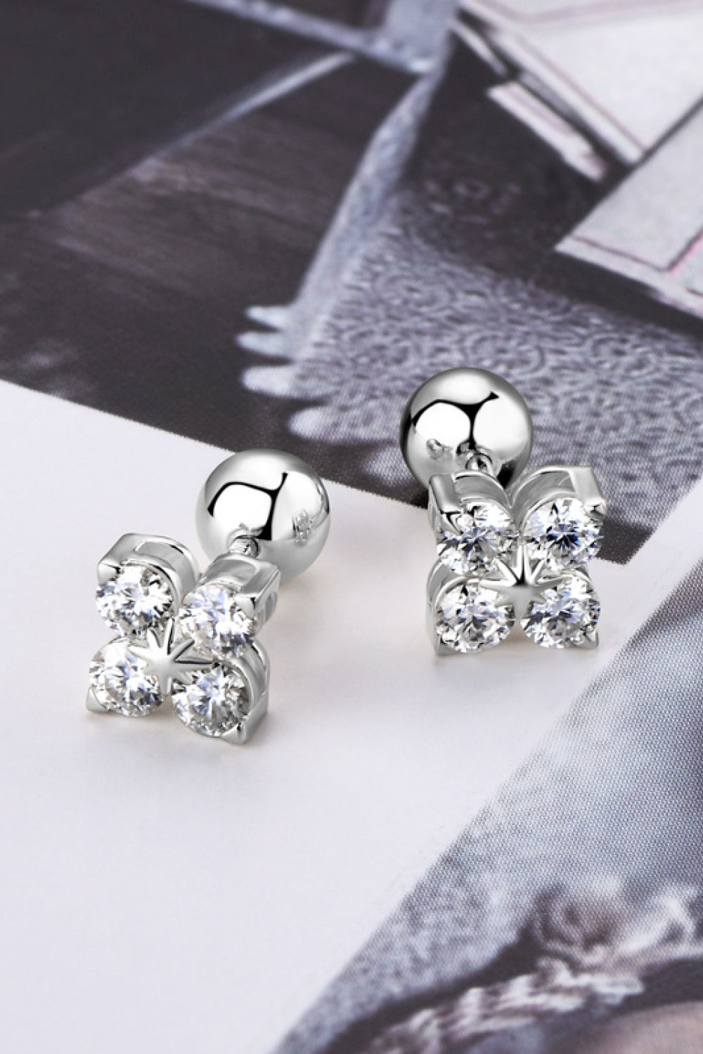 Moissanite 925 Sterling Silver Four-Leaf Clover Shape Earrings 