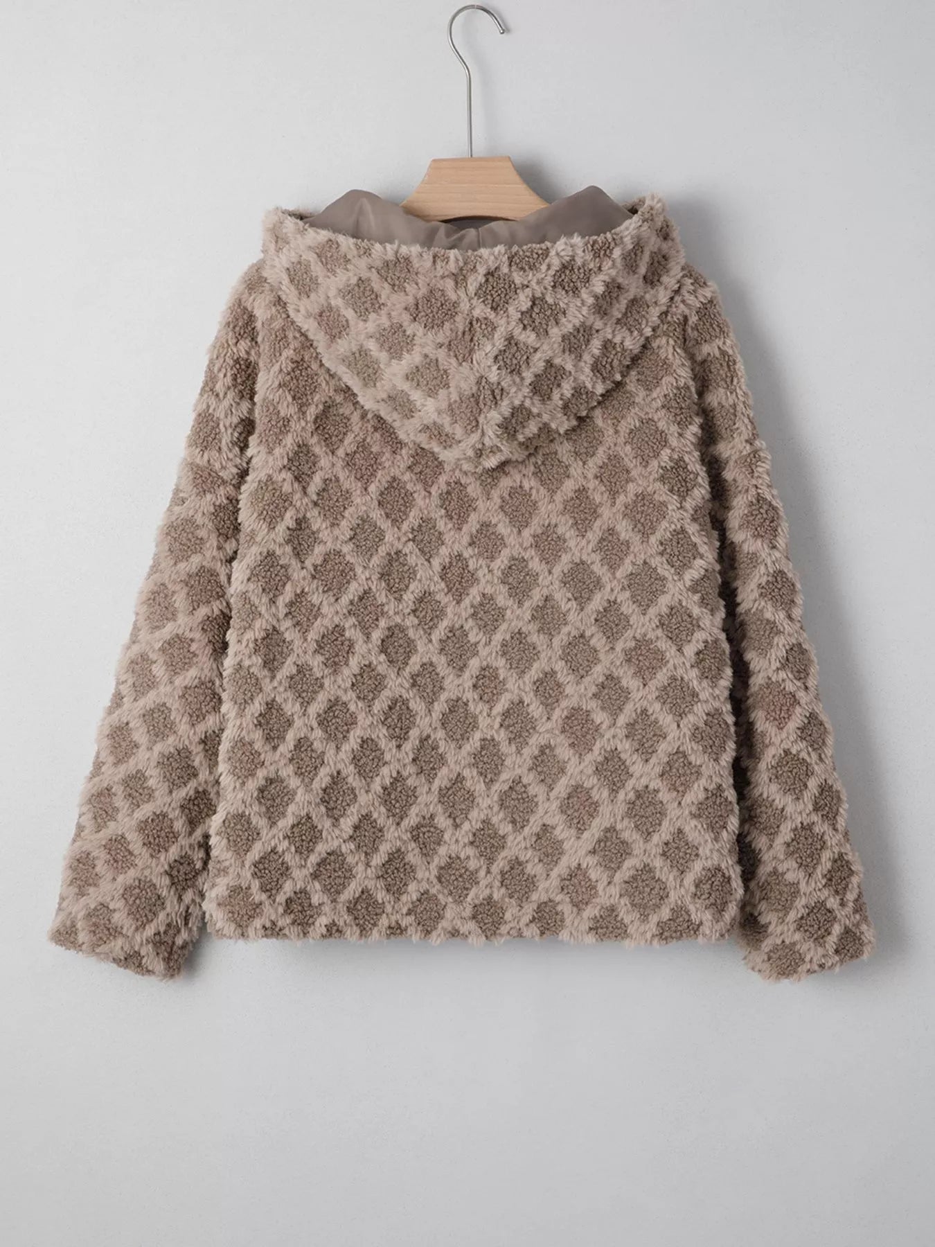 Sherpa Rhombus Zip Up Side Pocket Hooded Jacket 