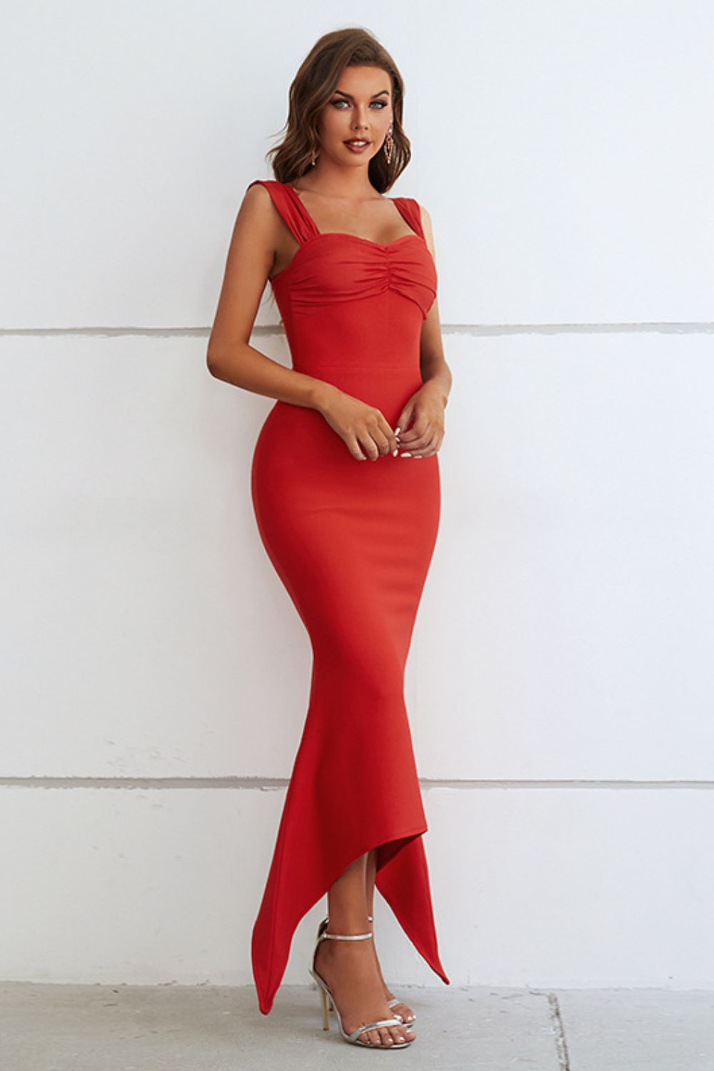 Ruched Sweetheart Neck Hem Detail Dress 