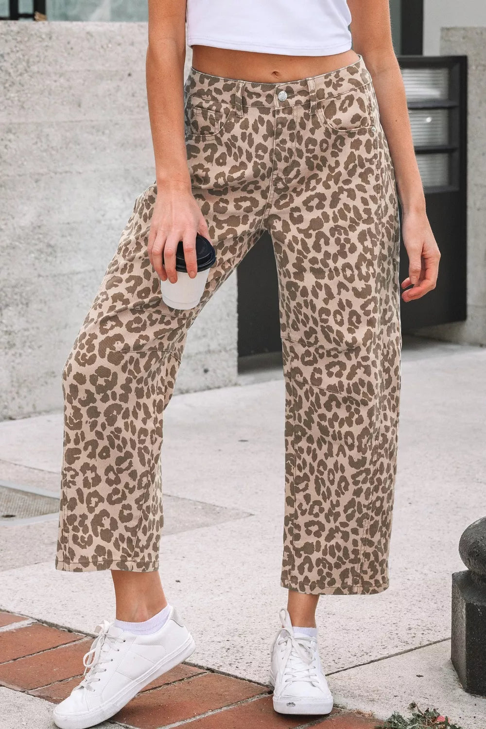 Leopard Print High-Waisted Cropped Jeans 