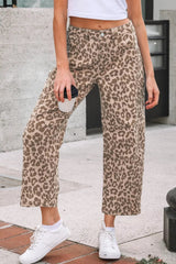 Leopard Print High-Waisted Cropped Jeans 