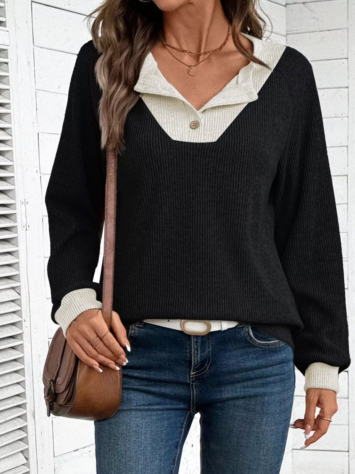 Ribbed Knit Two-Tone Top 
