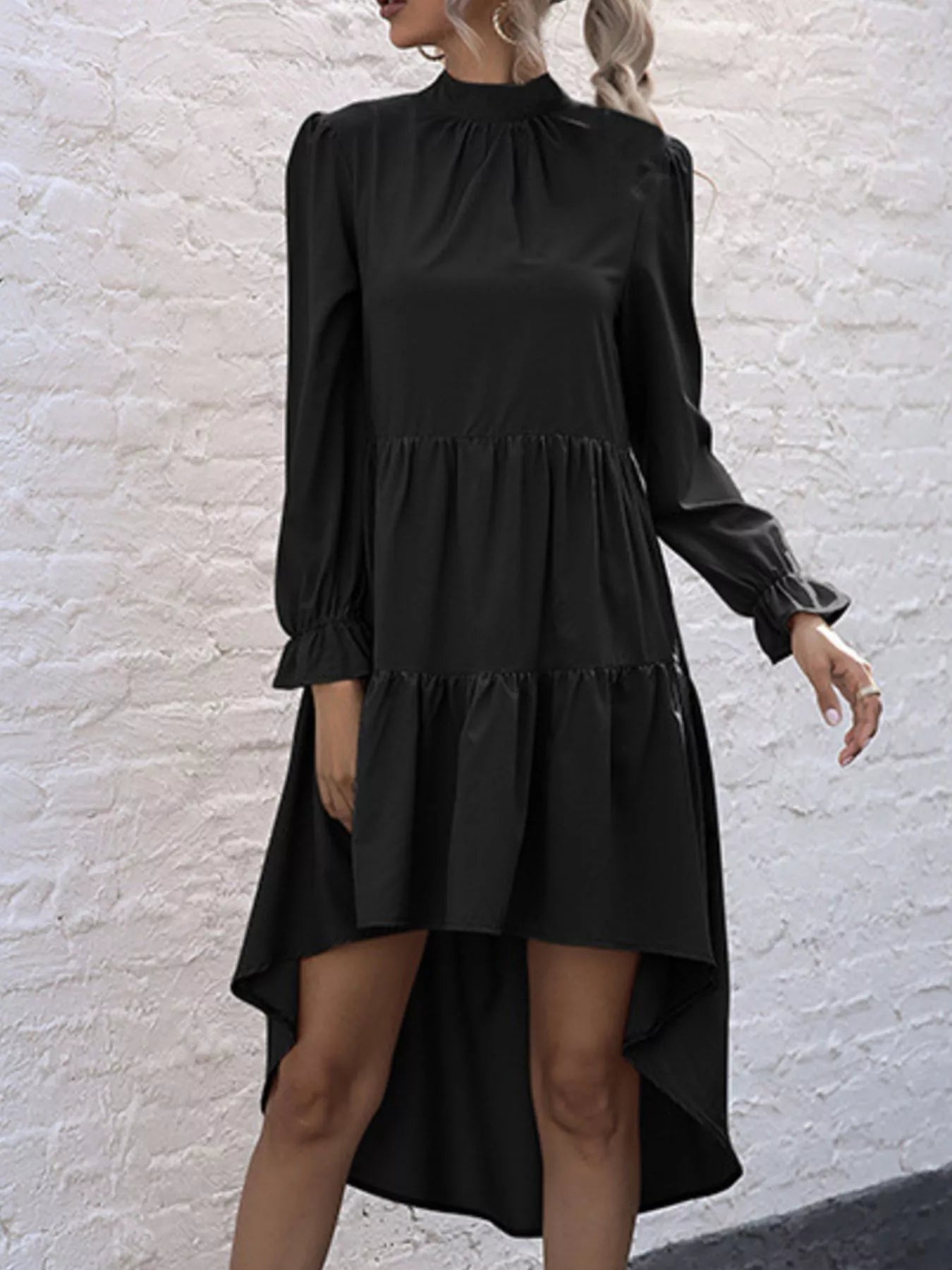 High-Low Flounce Sleeve Dress 
