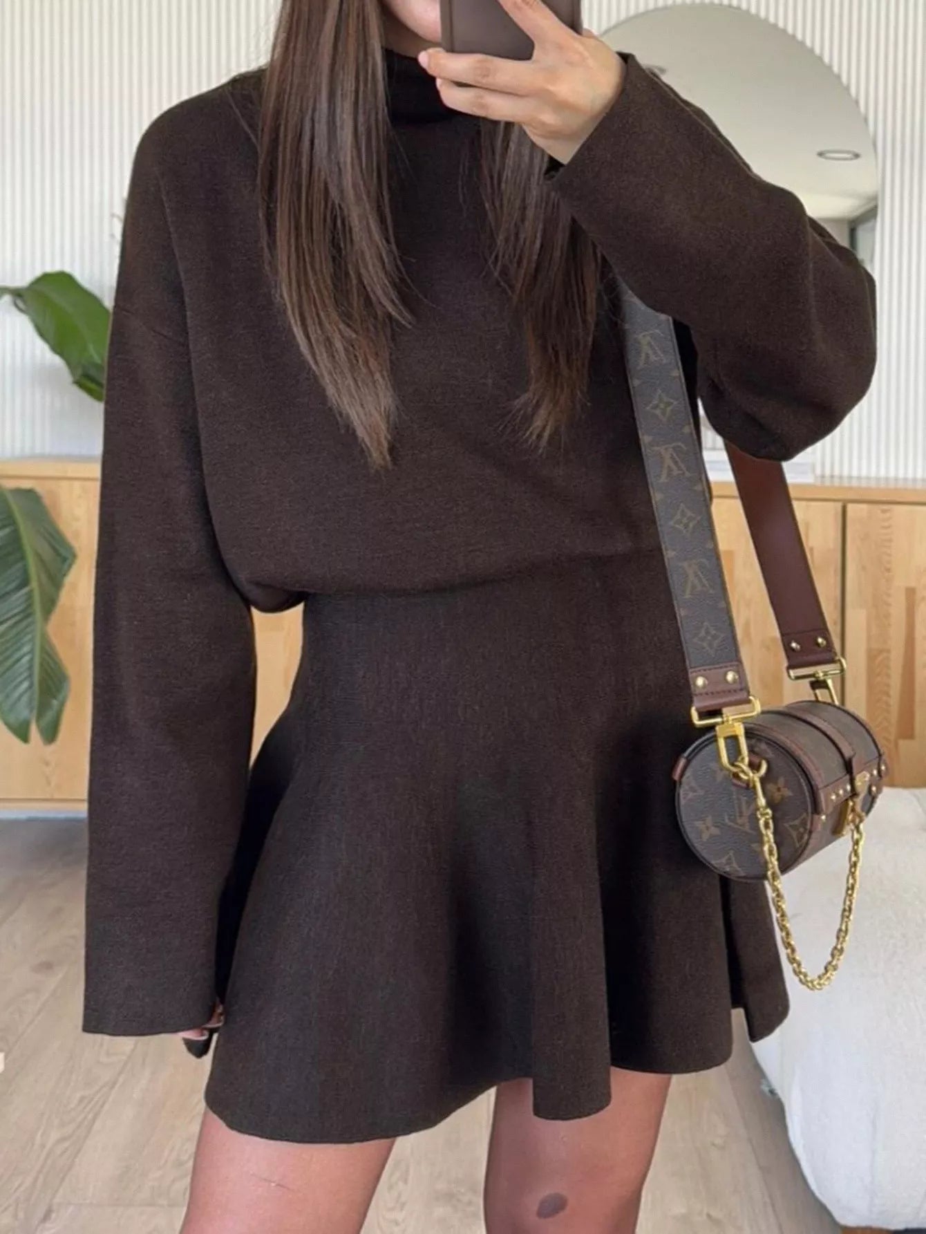 Turtleneck Dropped Shoulder Sweater and Skirt Set 