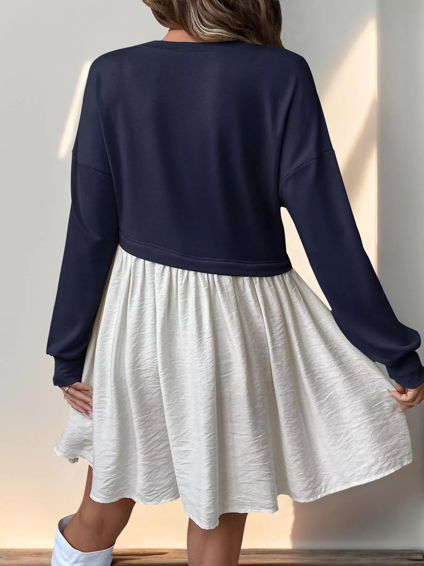 Two-Tone Dropped Shoulder Dress 
