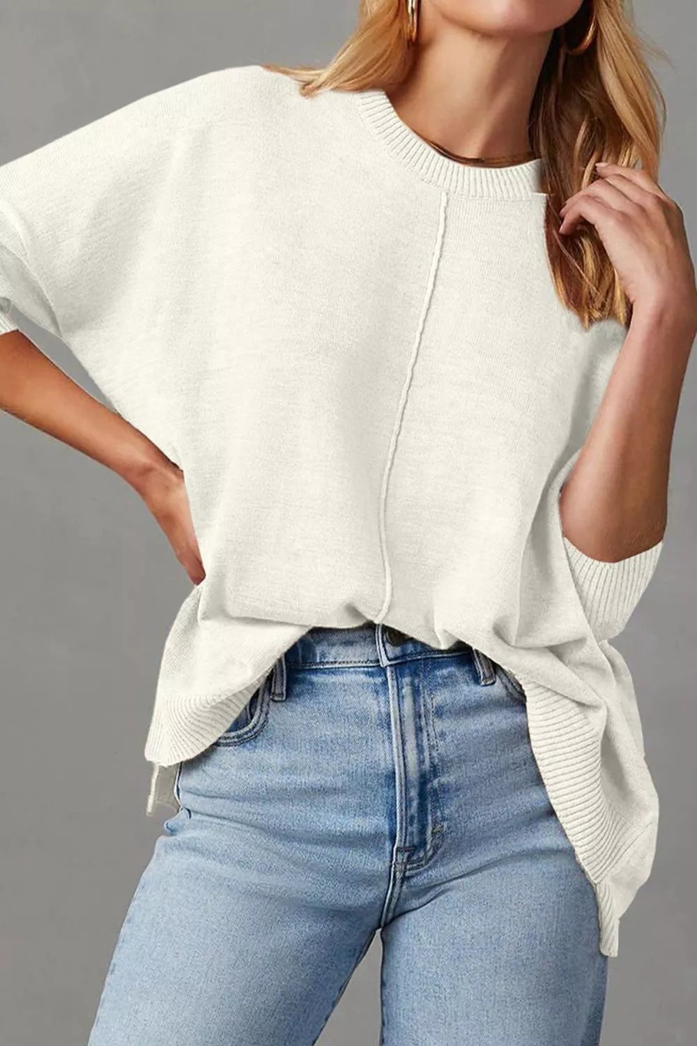 Casual Seam Detail Loose-Fit Knit Sweater 