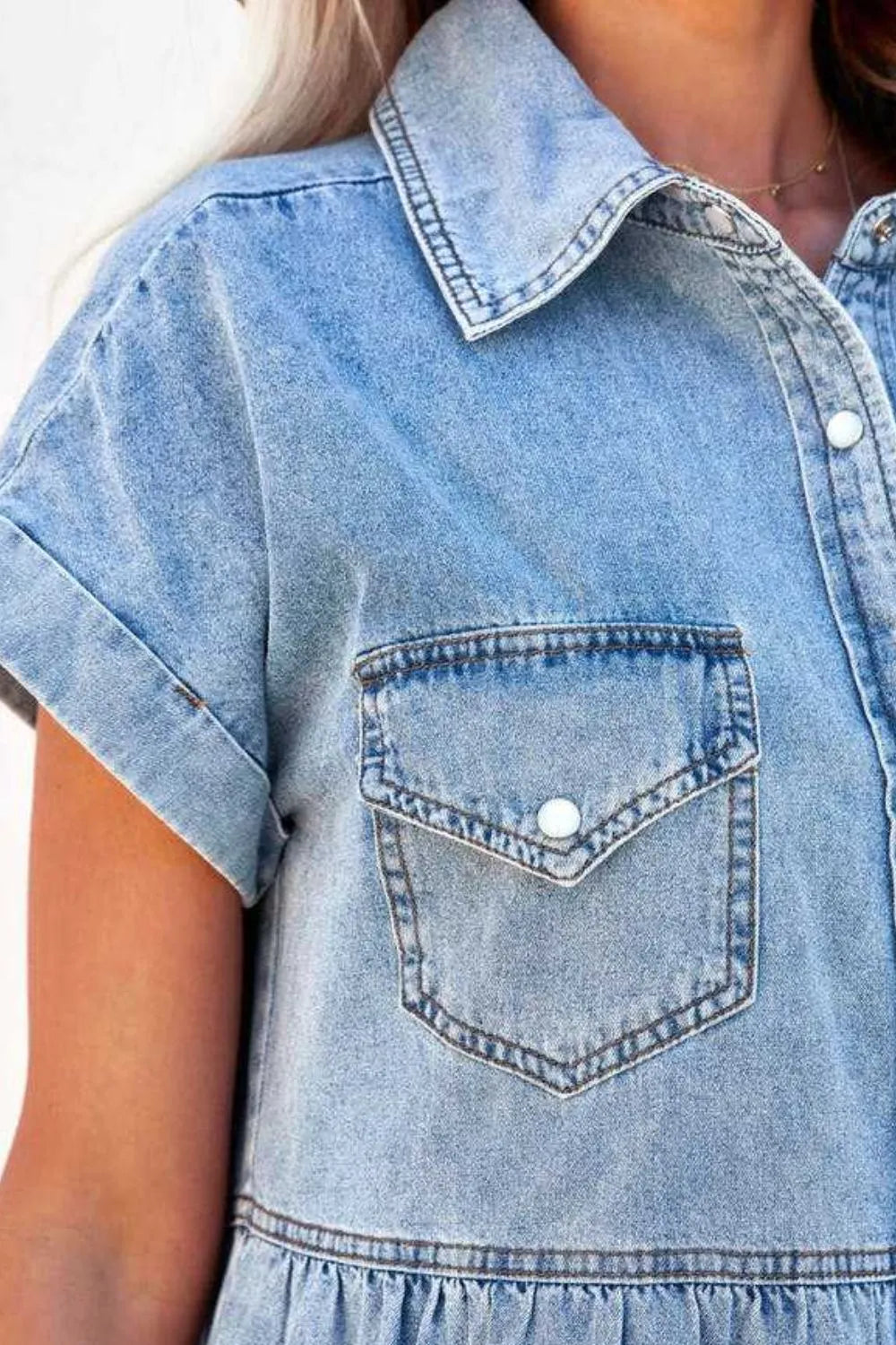 Raw Hem Button Down Denim Mini Dress 