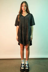 VERY J Mineral Washed Ribbed Knit Mini Dress 