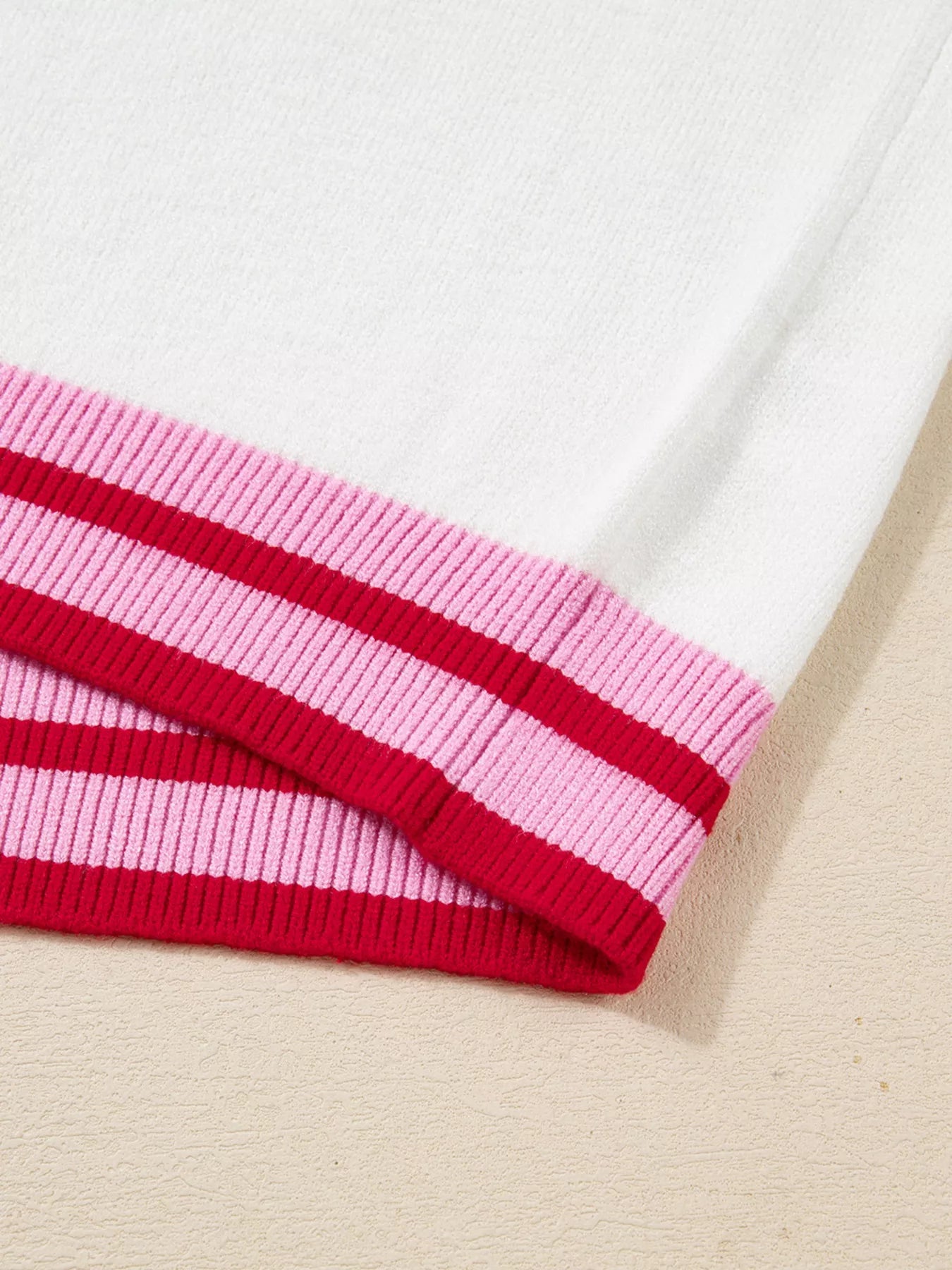 Striped Trim Bow Graphic Round Neck Drop Shoulder Sweater 