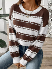 Striped Knit Dropped Shoulder Sweater 