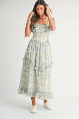 MABLE Floral Printed Shoulder Strap Midi Dress 