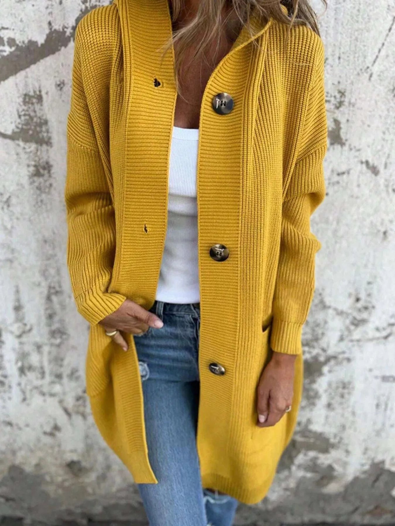 Full Size Button-Down Hooded Cardigan Plus Size 