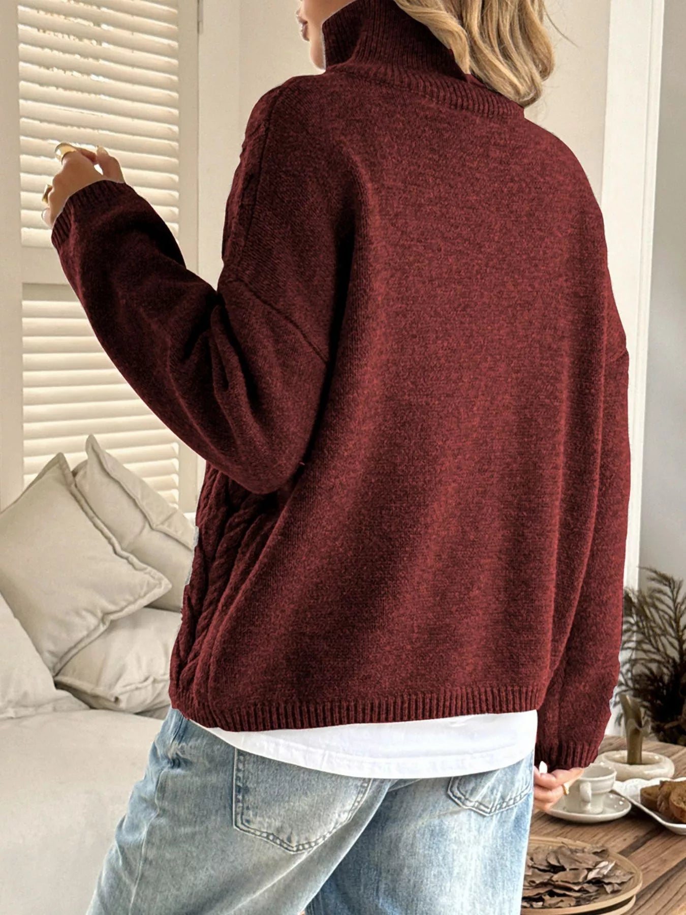Zip Collar Cable-Knit Sweater 