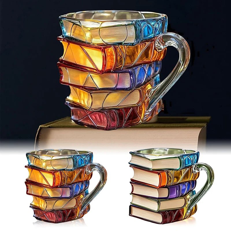 3D Acrylic Book Stack Coffee Mug with Stained-Glass Design – 11oz Lightweight and Durable 