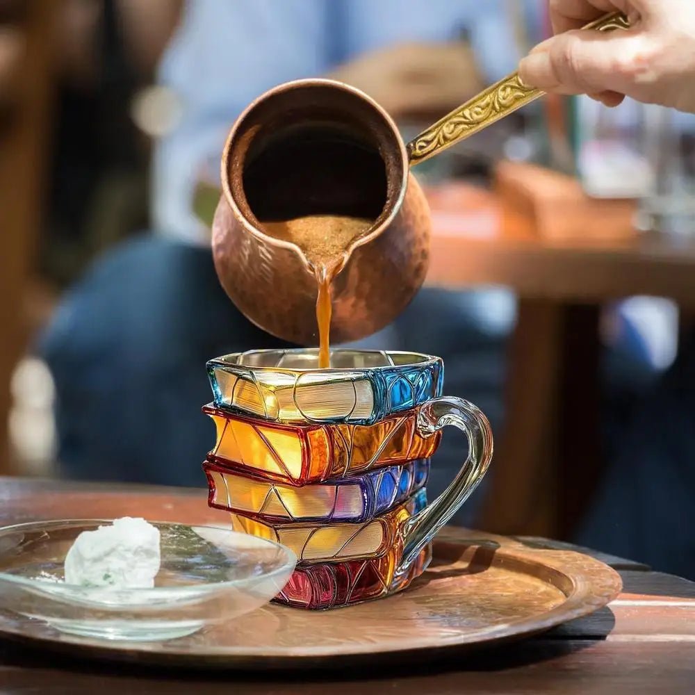 3D Acrylic Book Stack Coffee Mug with Stained-Glass Design – 11oz Lightweight and Durable 