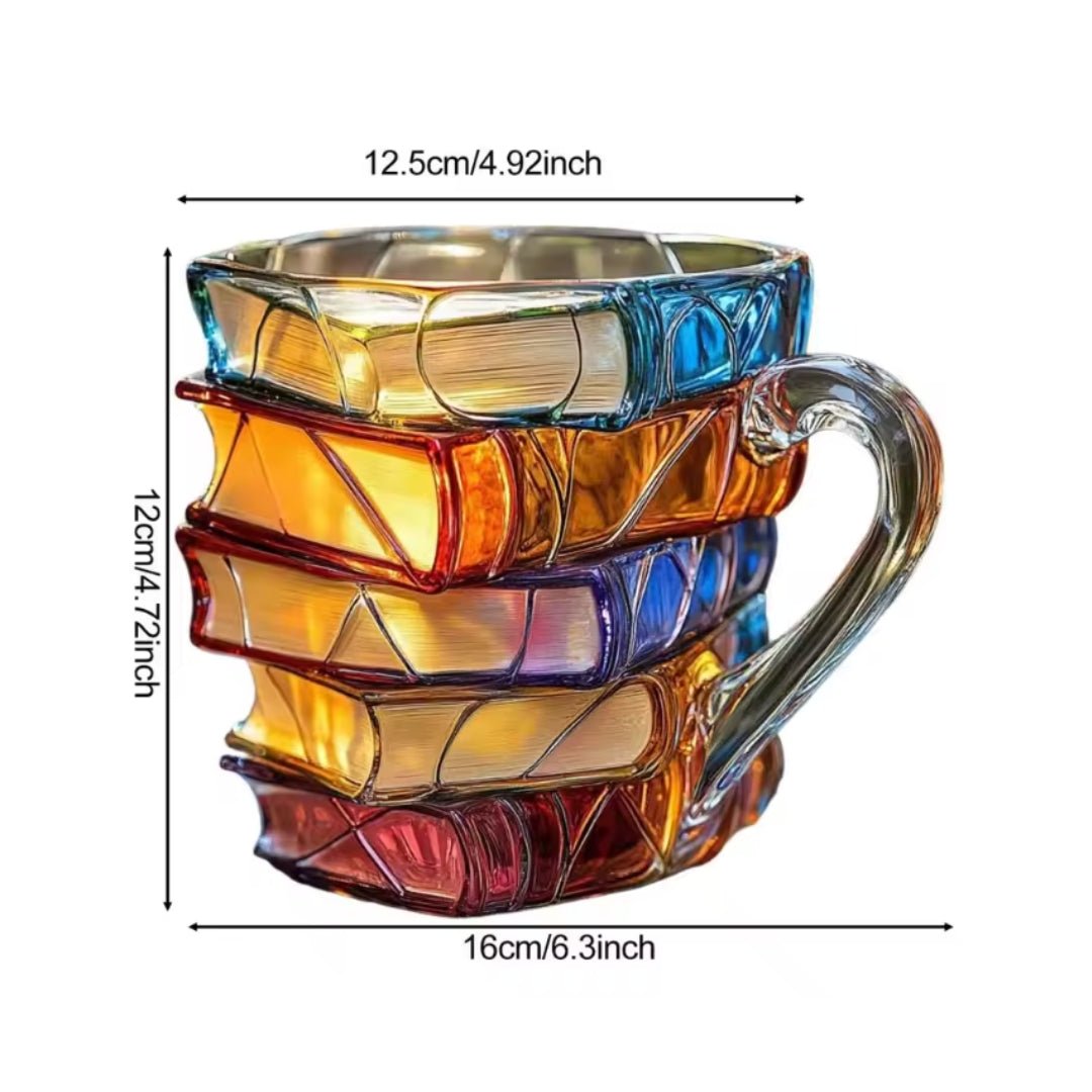 3D Acrylic Book Stack Coffee Mug with Stained-Glass Design – 11oz Lightweight and Durable 
