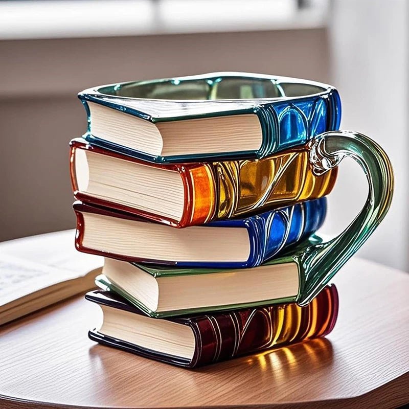 3D Acrylic Book Stack Coffee Mug with Stained-Glass Design – 11oz Lightweight and Durable 