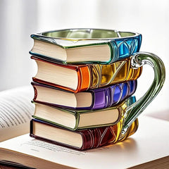 3D Acrylic Book Stack Coffee Mug with Stained-Glass Design – 11oz Lightweight and Durable 