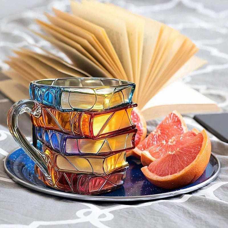 3D Acrylic Book Stack Coffee Mug with Stained-Glass Design – 11oz Lightweight and Durable 