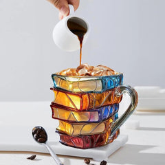 3D Acrylic Book Stack Coffee Mug with Stained-Glass Design – 11oz Lightweight and Durable 