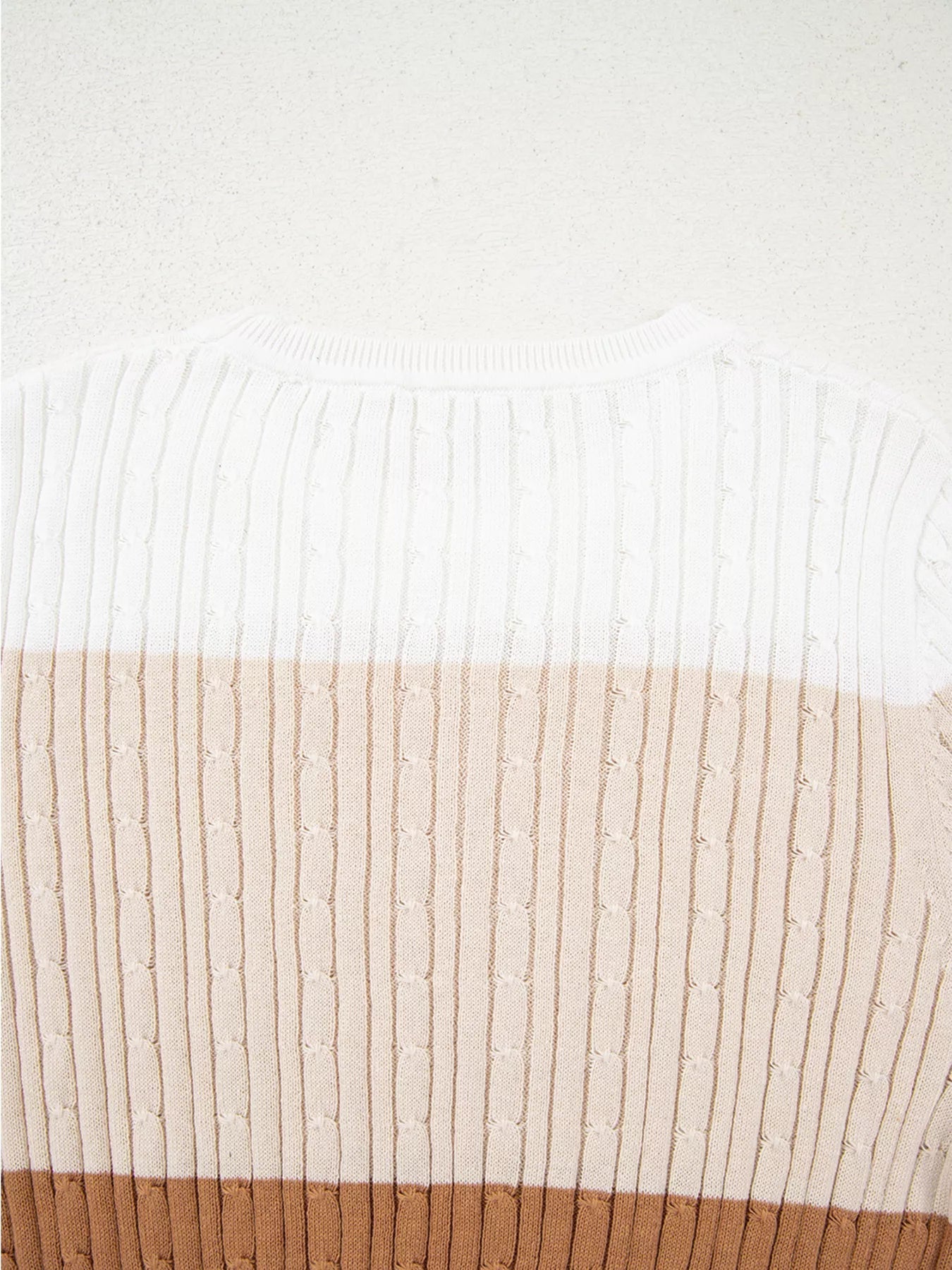 Colorblock Cable Knit Round Neck Sweater 