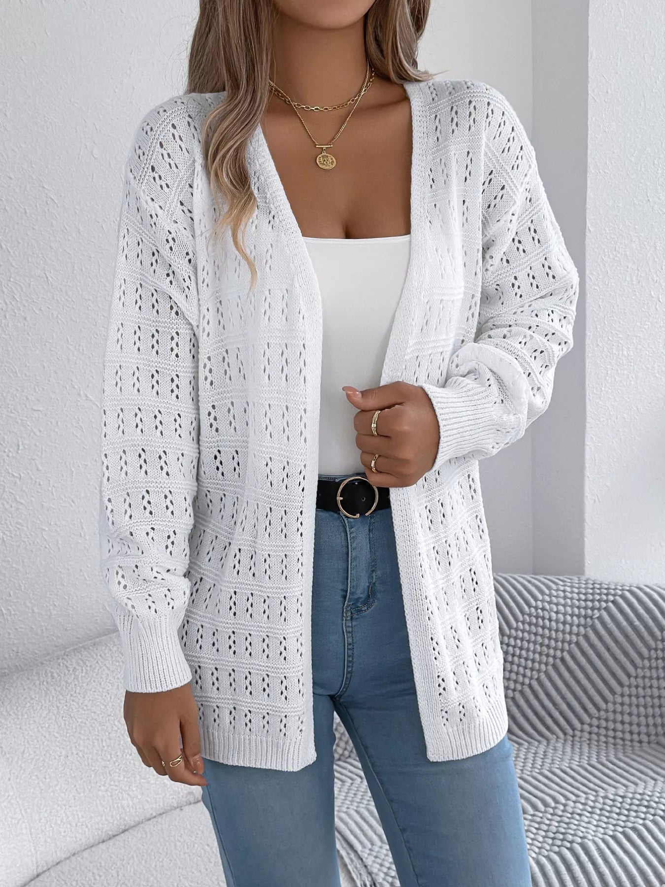 Open-Front Crochet Knit Cardigan 