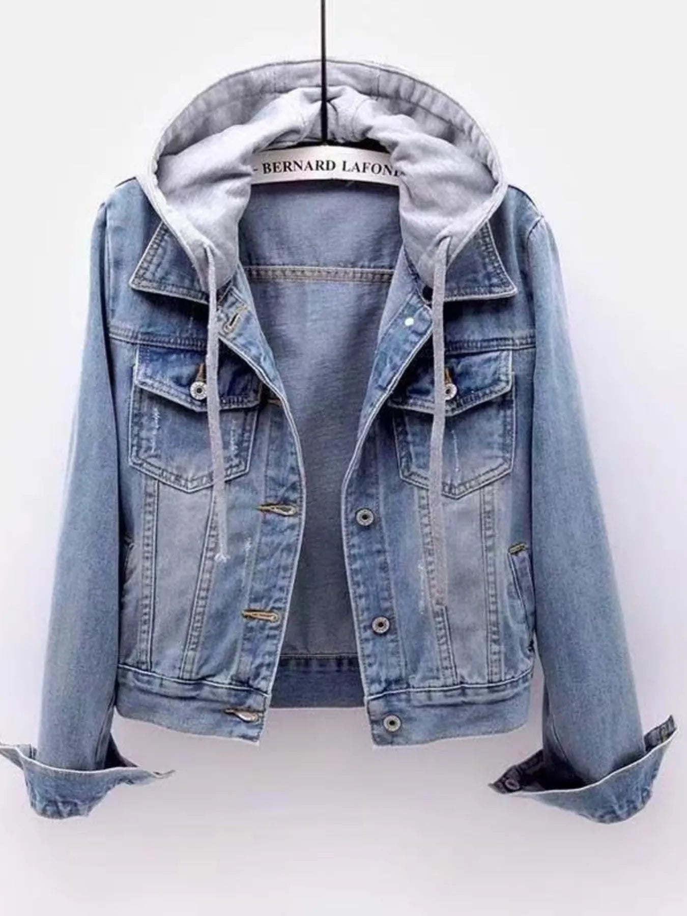 Full Size Button Up Drawstring Hooded Denim Jacket Plus Size 