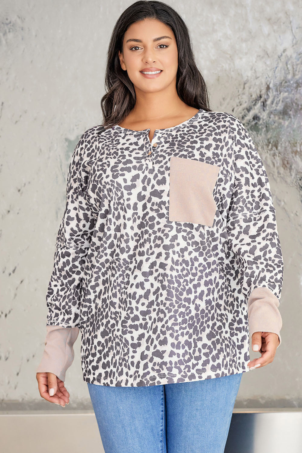 Plus Size Leopard Print Long Sleeve Sweatshirt 
