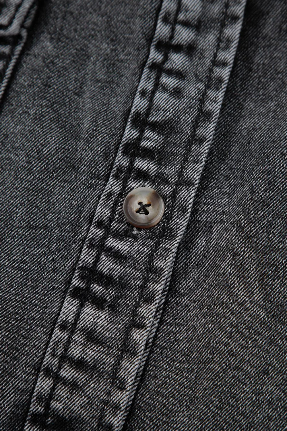 Short Sleeve Flap Pocket Button Up Raw Hem Denim Shirt 
