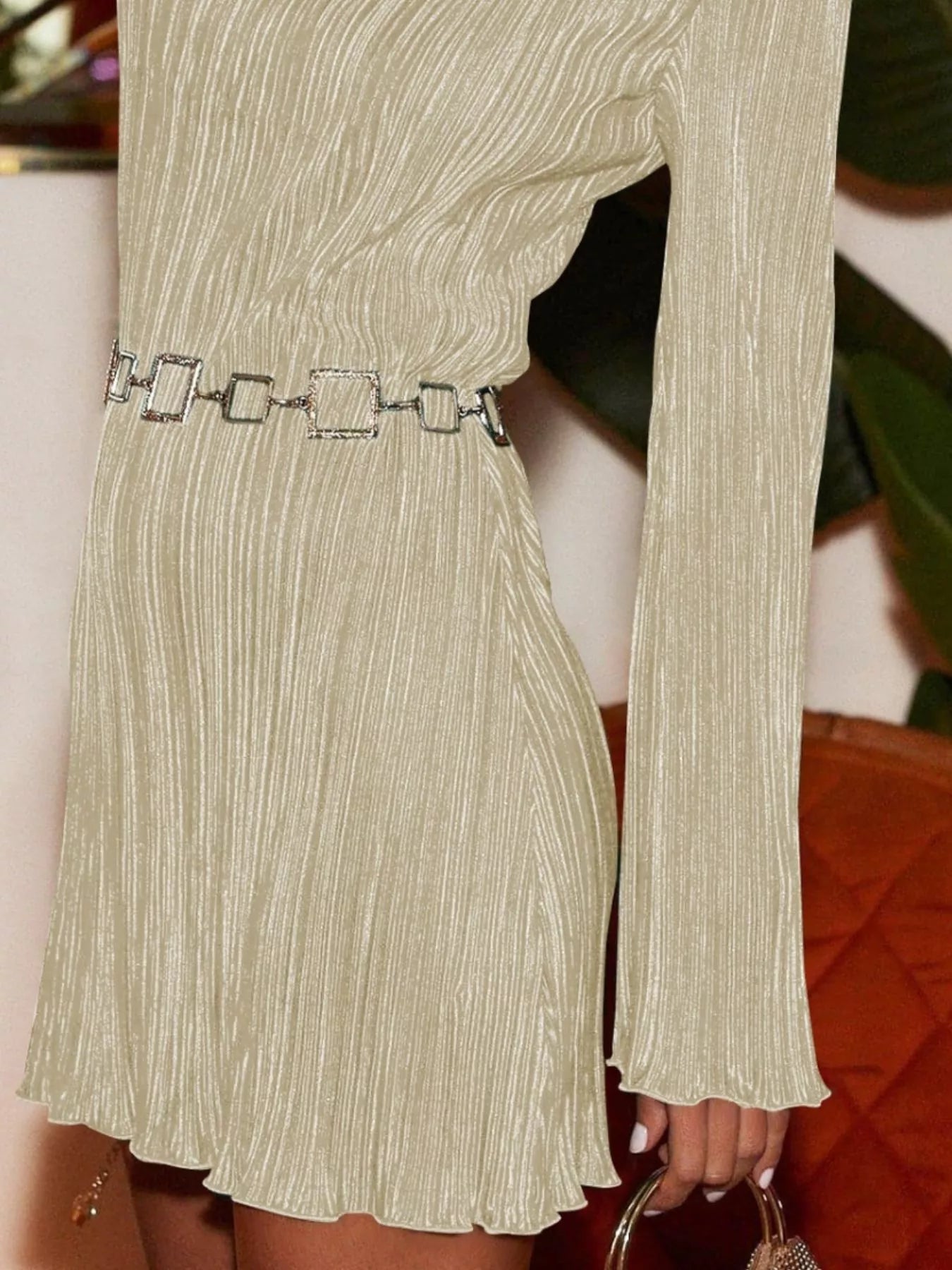 Cutout Back Flare Sleeve Dress 