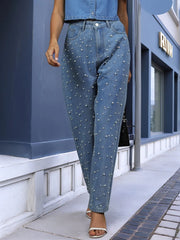 Pearl Detail Jeans with Pockets 