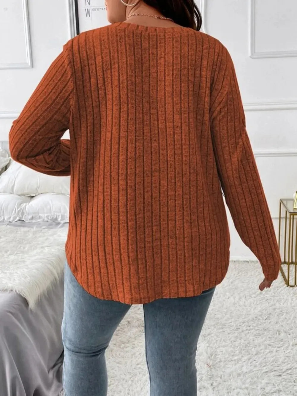 Plus Size V-Neck Long Sleeve T-Shirt 