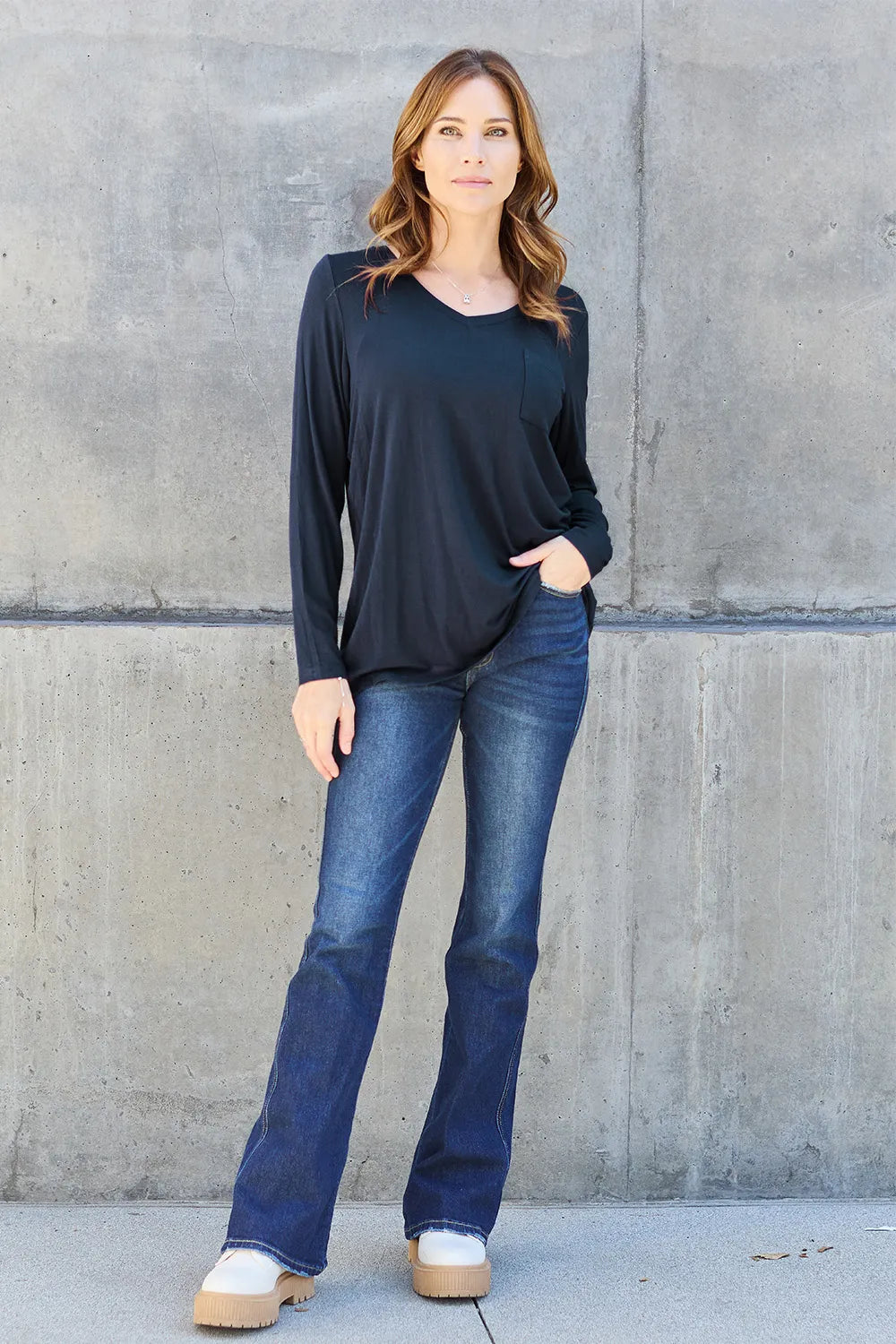 Basic Bae Full Size V-Neck Long Sleeve Top 