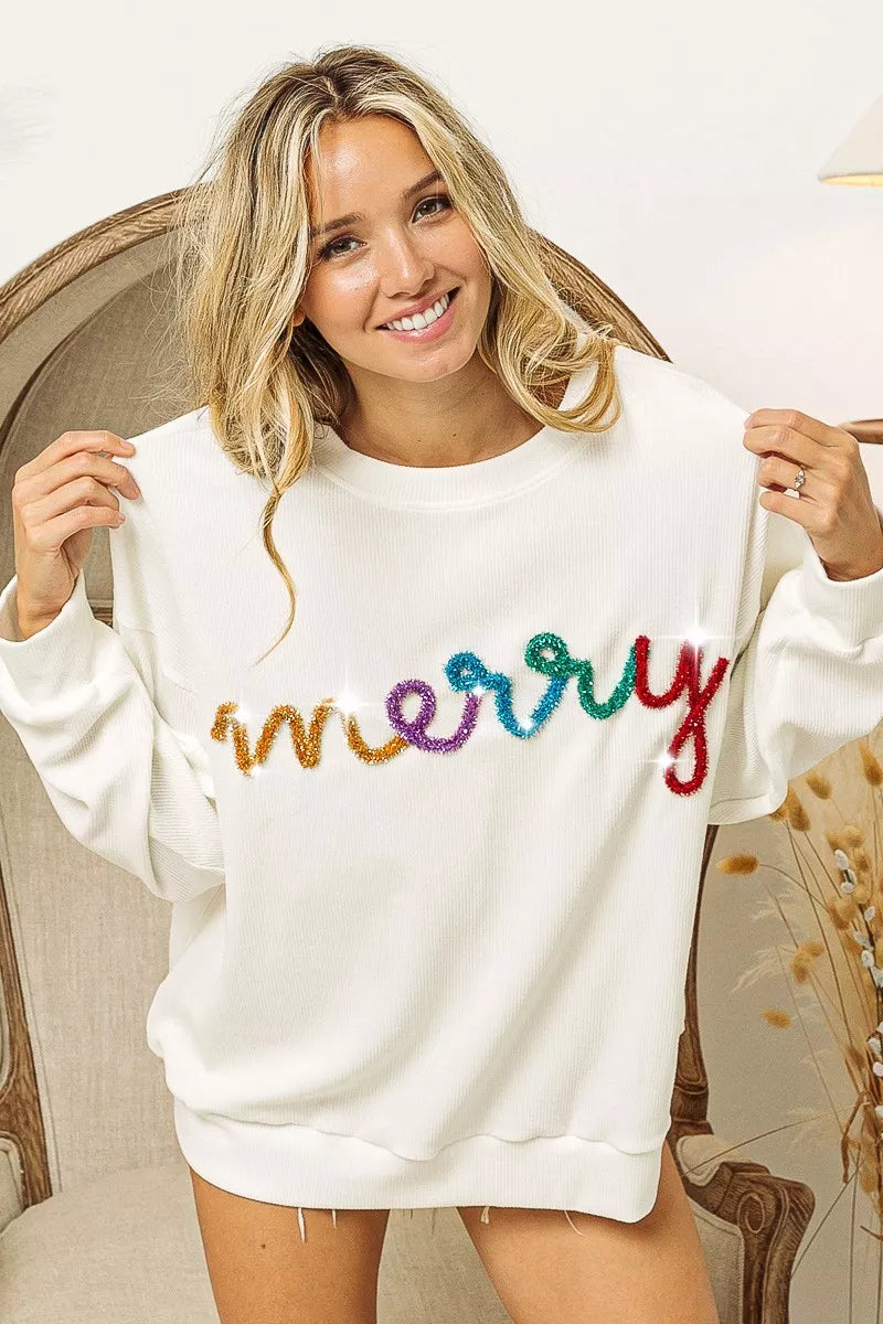 BiBi Merry Tinsel Lettering Drop Shoulder Sweatshirt 