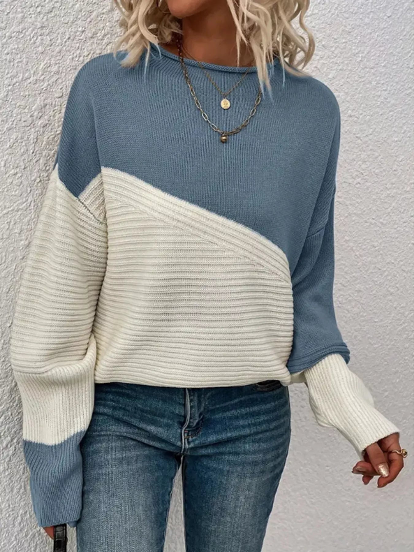 Color Block Ribbed Knit Sweater 