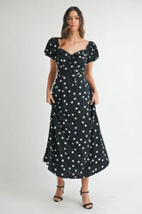 MABLE Polka Dot Puff Sleeve Midi Dress 