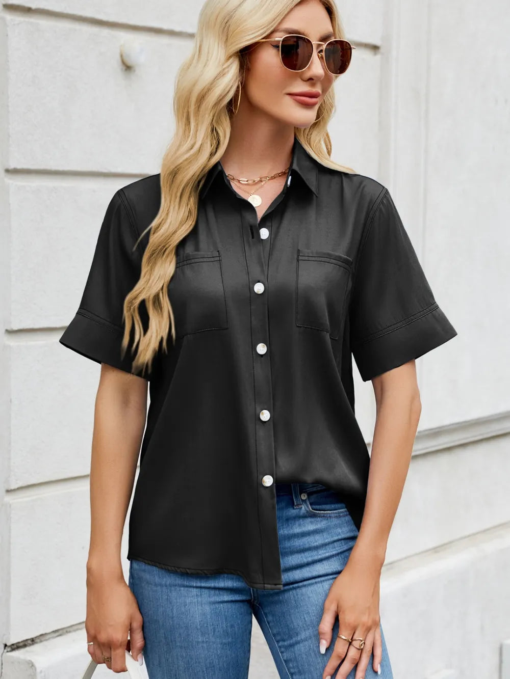 Collared Neck Short Sleeve Shirt 
