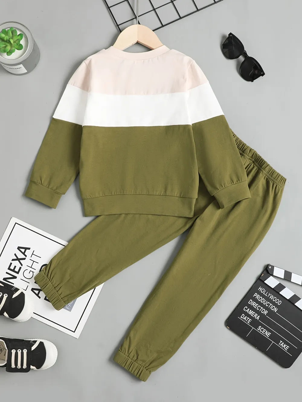 Children's Color Block Top and Pants Set 