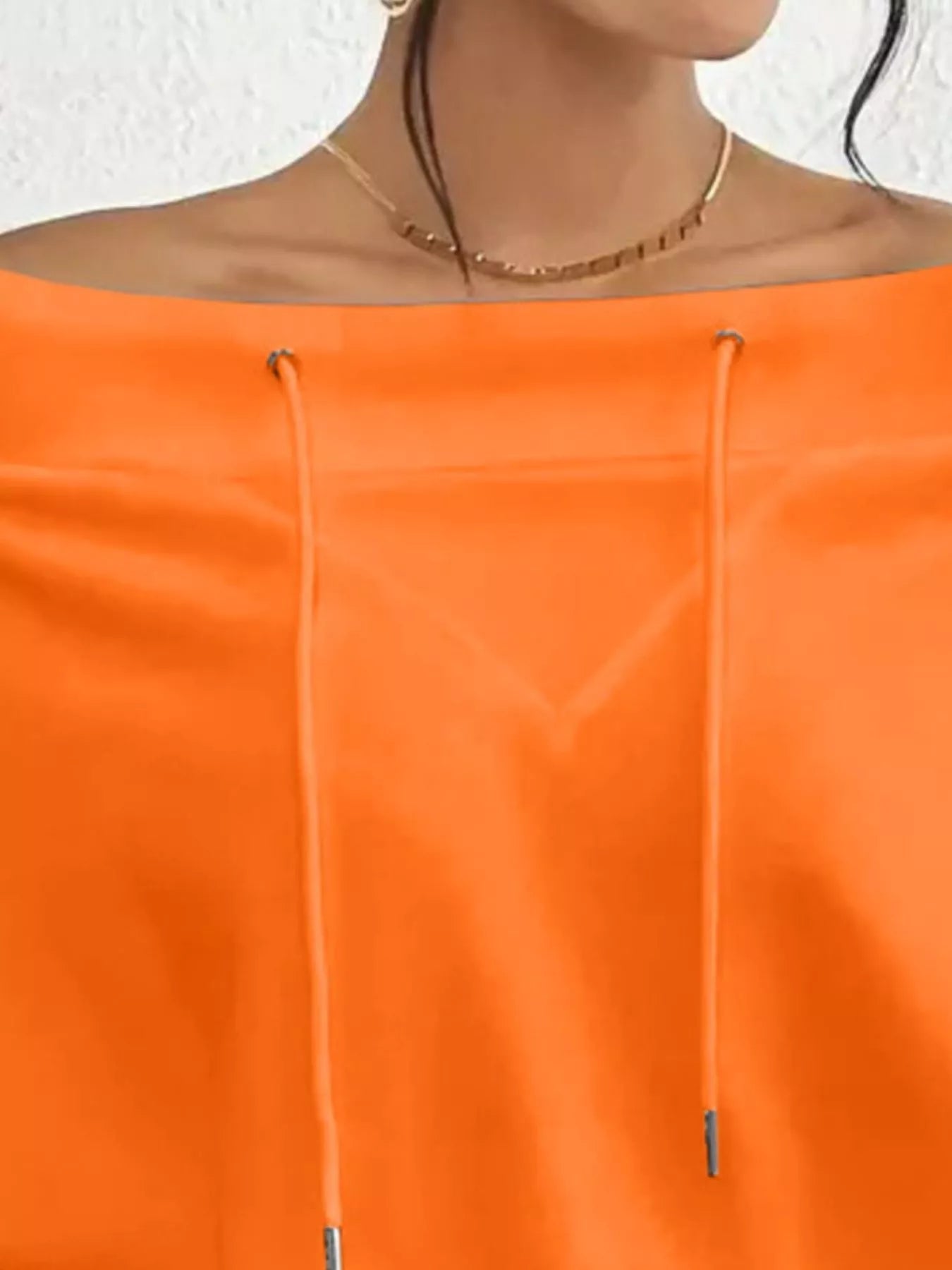 Full Size Off-Shoulder Drawstring Long Sleeve Top Plus Size 