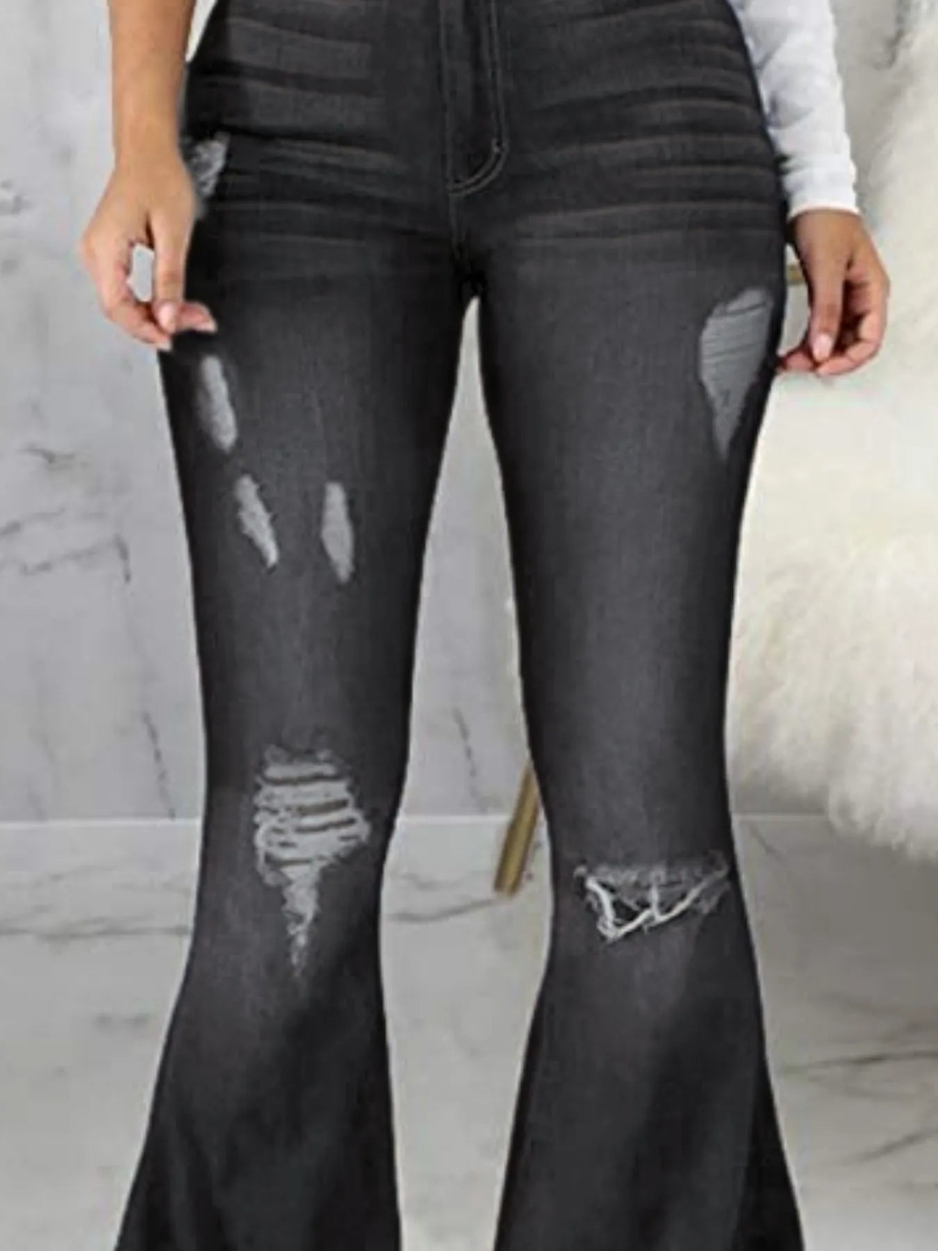 Full Size Distressed Raw Hem Flare Jeans Plus Size 