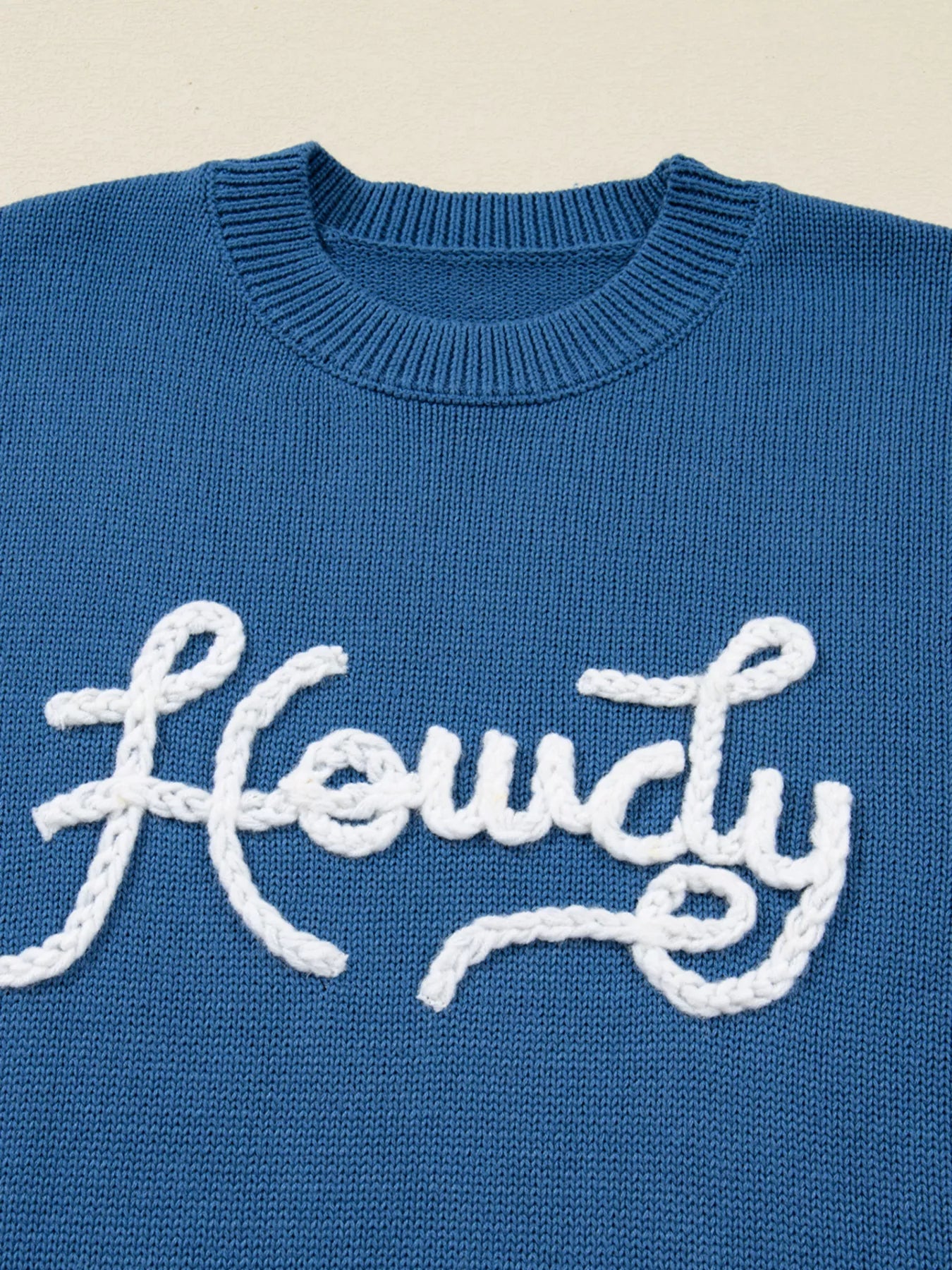 Howdy Embroidered Round Neck Sweater 