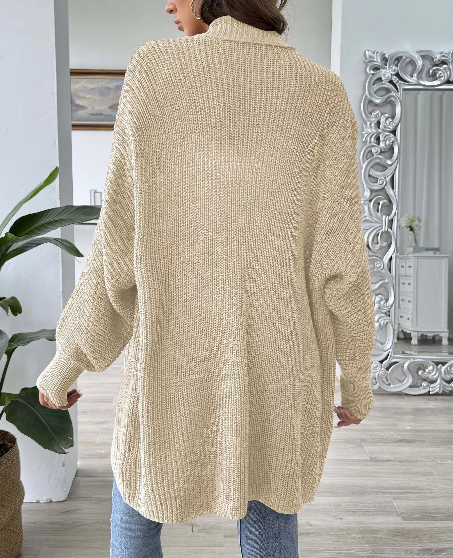 Open Front Ribbed Knit Cardigan 