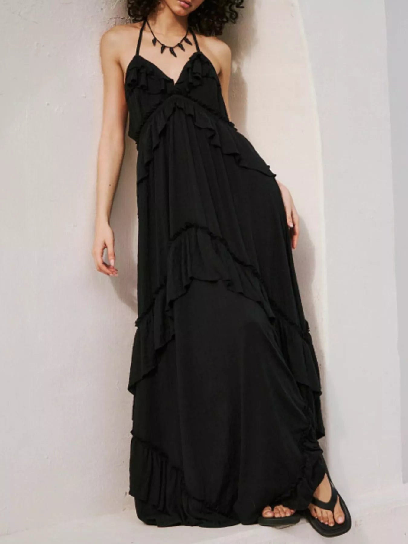 Ruffled Halter Neck Maxi Dress 