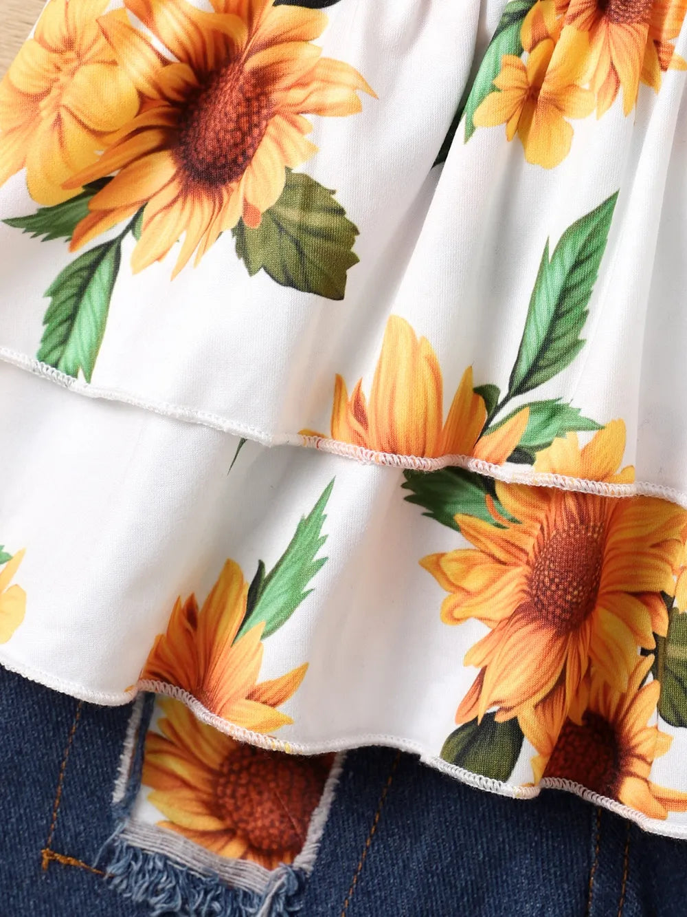 Children's Sunflower Ruffled Short Sleeve Top and Shorts Set 