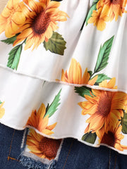 Children's Sunflower Ruffled Short Sleeve Top and Shorts Set 
