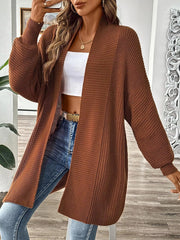 Open Front Ribbed Knit Cardigan 
