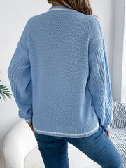 Cable Knit V-Neck Long Sleeve Sweater 