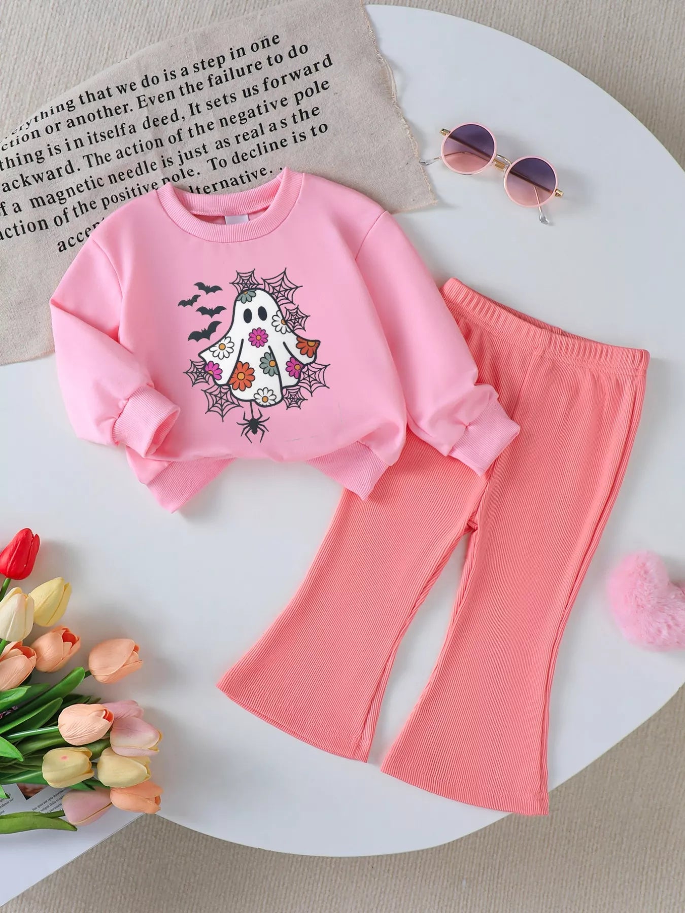 Children's Halloween Graphic Sweatshirt and Flare Pants Set 