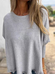 Full Size Round Neck Long Sleeve Knit Top with Lace Trim Plus Size 